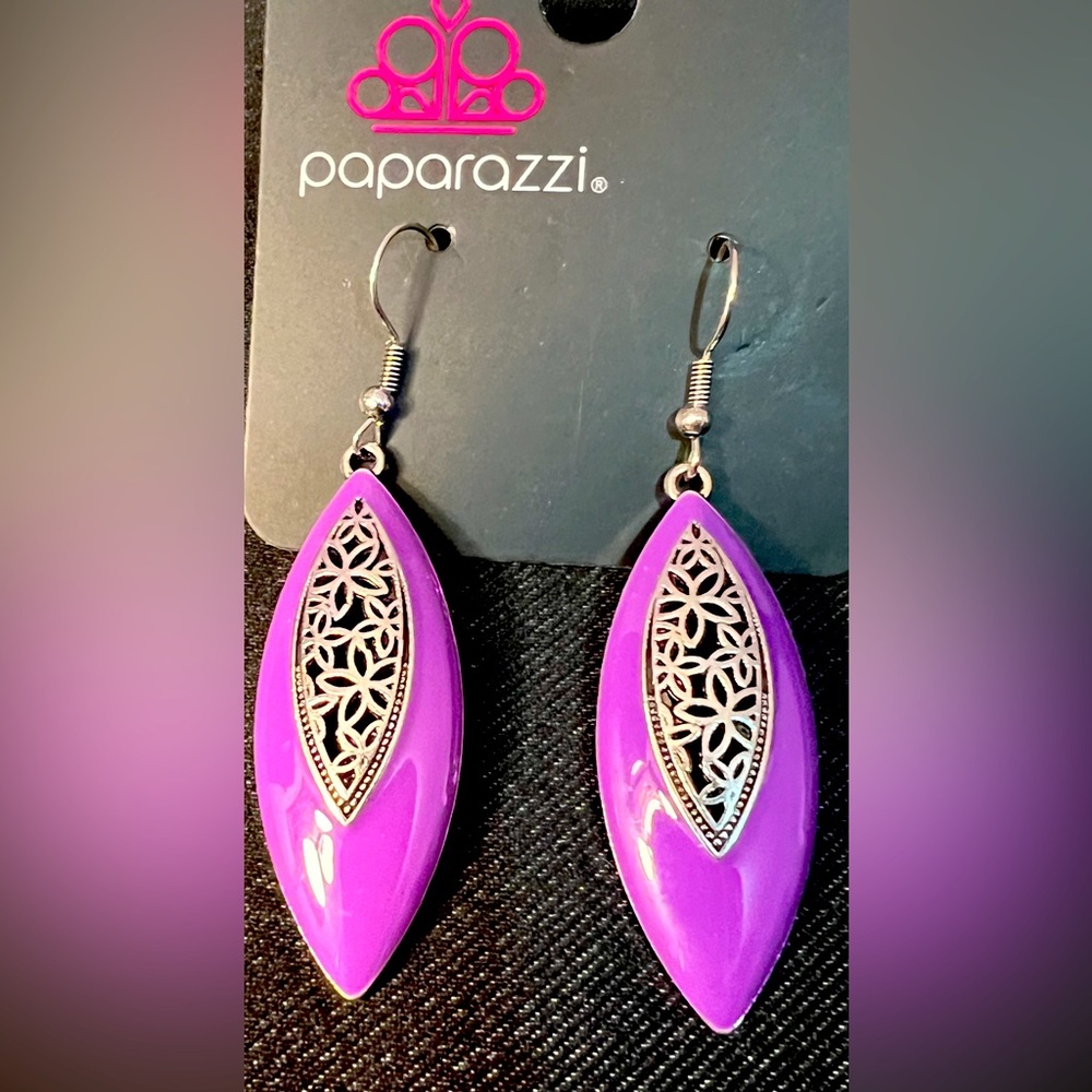 Purple and Silver Paparazzi Fish hook earrings.